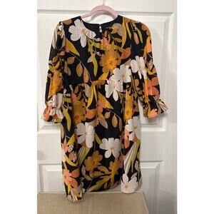 Who What Wear Floral Puff 3/4 Sleeve Shift Dress, XS